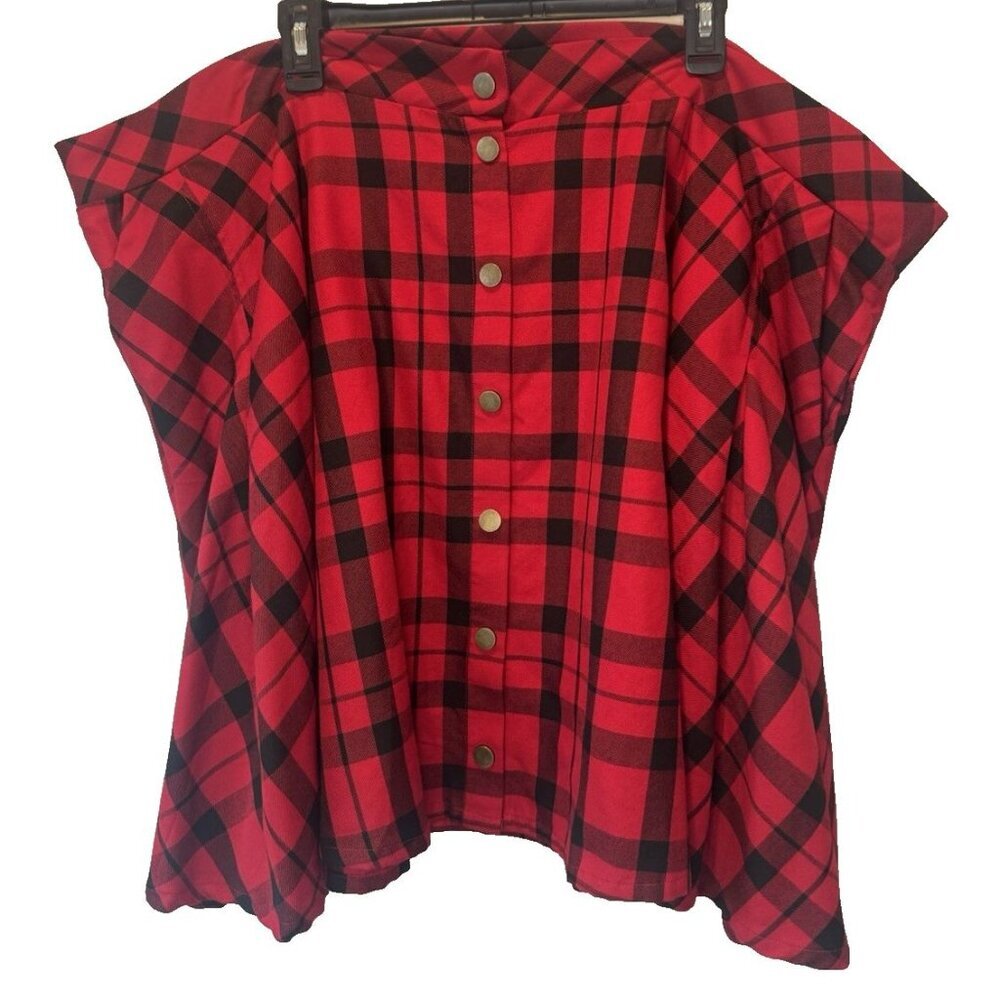 Torrid Womens Red Black Plaid Pleated Skater Snap Front Mini Skirt 5X NEW Punk